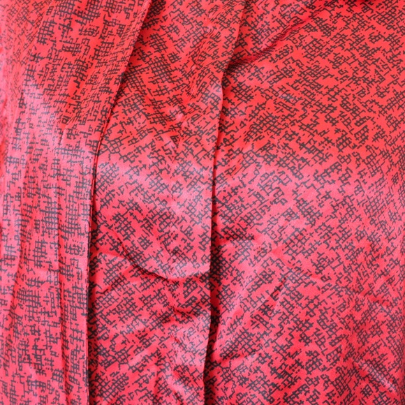 Vintage Red & Black Satiny Button Front, Tie-Neckline Long Sleeve Dress - Picture 3 of 10